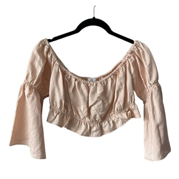 LPA Off The Shoulder Pullover Long Bell Sleeve Casual Cropped Top Cream Medium - Picture 1 of 7